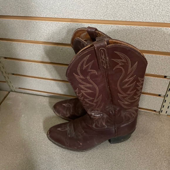 Mens Dark Brown Leather Cowboy Boots Western Style Dan Post Size 8.5 Vintage - Picture 5 of 9